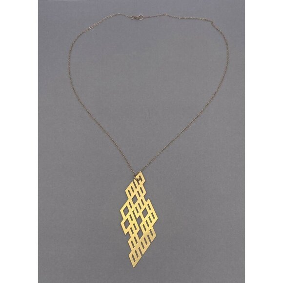 Brevity 14k Gold Filled Geometric Pendant Round Link Chain Grid Necklace - Picture 3 of 7